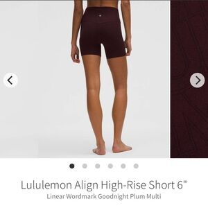 Lululemon align high rise shorts wordmark plum size 0 NWT